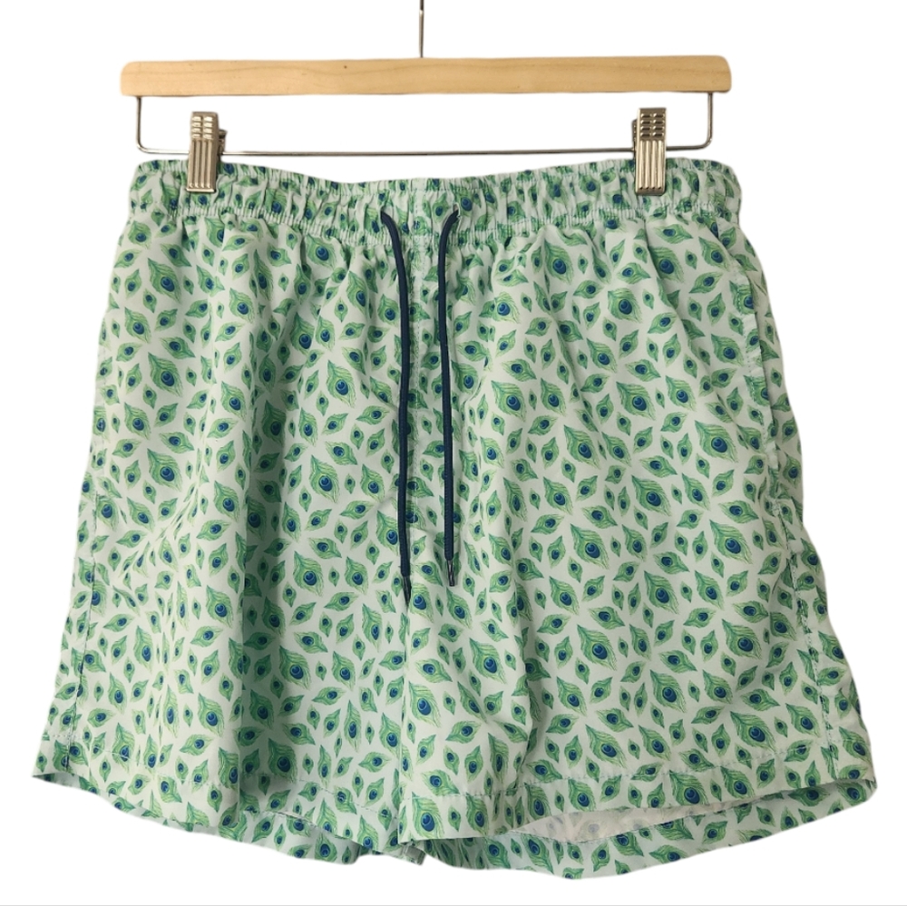 Hapoy Hour Peacock Feather Print Swim Trunks Shorts M